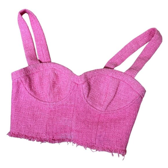 ZARA Pink Tweed Corset Bralette Cropped Top Size Small - Picture 1 of 9